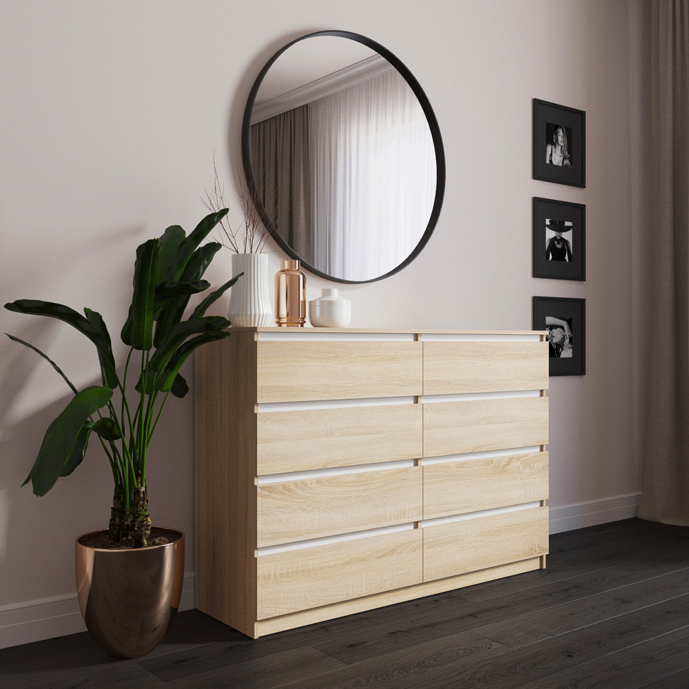 Комод VAYS R-8 Дуб Сонома-Білі планки, 8 шухляд без ручок, ЛДСП, 140×40×98 см – для спальні, вітальні, передпокою Львів - фото 1