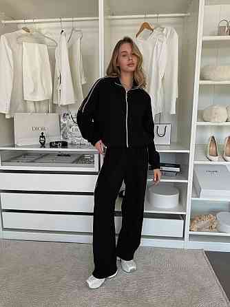 Жіночий стильний повсякденний костюм із тканини Lacoste Double Face Чорний Одеса