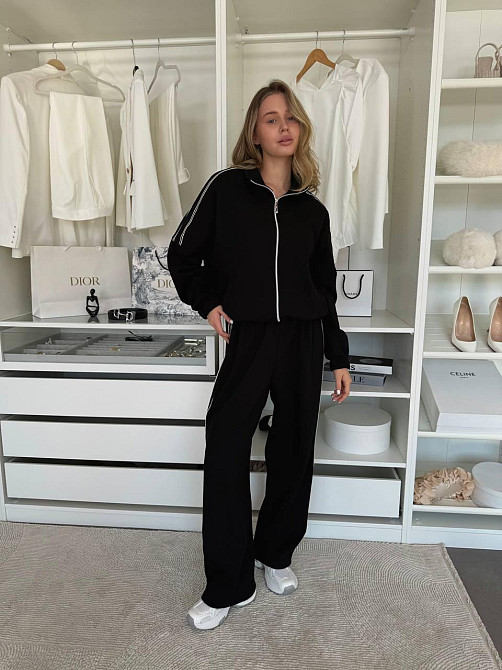 Жіночий стильний повсякденний костюм із тканини Lacoste Double Face Чорний Одеса - фото 1