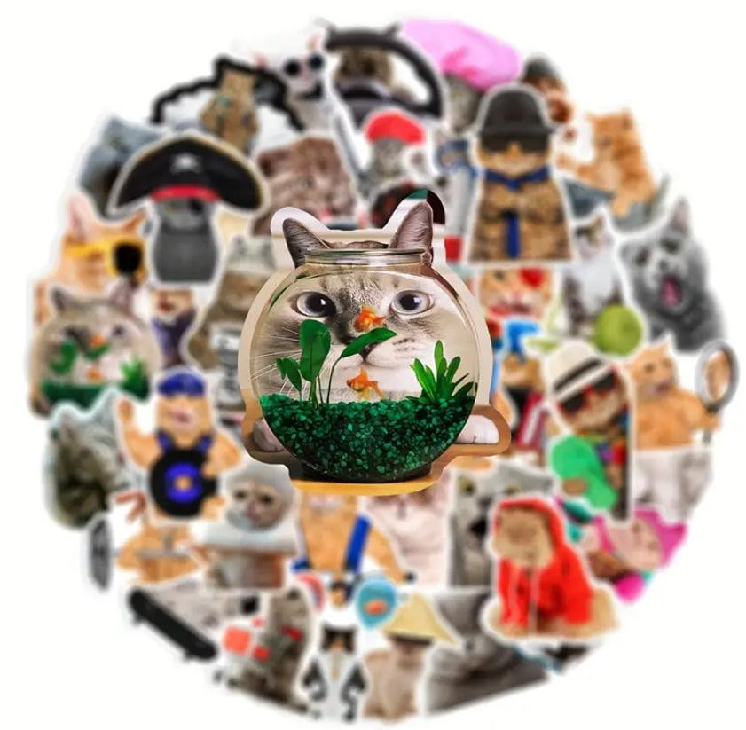 Наклейки Стікери Коти - Водонепроникні Вінілові Естетичні Наклейки з Котами для Пляшки Води, Комп'ют Київ - фото 4