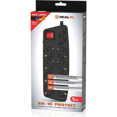 Мережевий фільтр живлення REAL-EL REAL-EL RS-10 Protect, 5m, black (EL122300040) Вінниця - фото 8