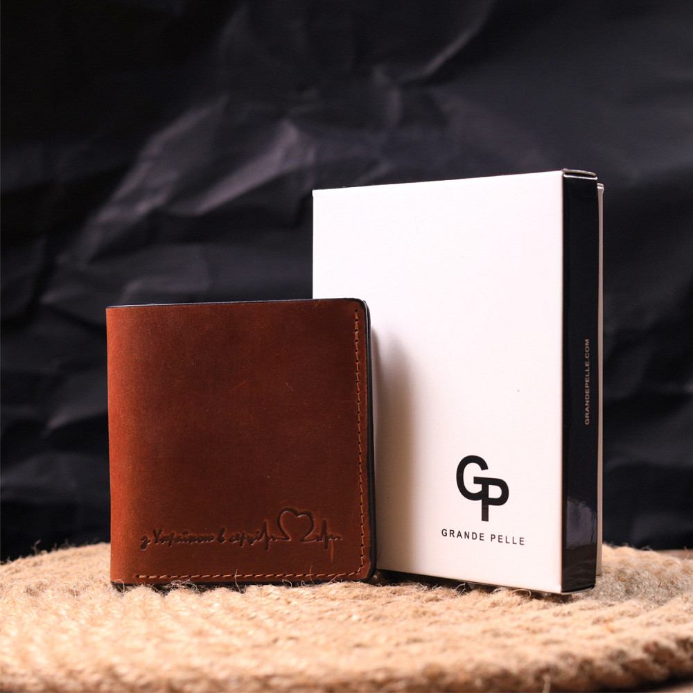 Місткий шкіряний чоловічий гаманець з монетницею Серце GRANDE PELLE 16743 Світло-коричневий Київ - фото 10