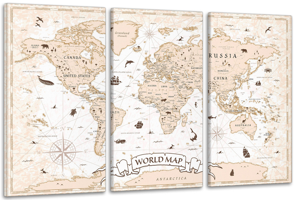 Модульна картина у вітальню/ спальню     Мапа світу    ART-026_3A 100х150 см Київ - фото 1