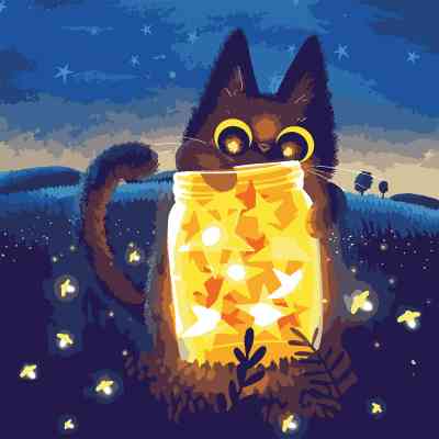 Картина по номерам Santi Кошеня з зірками 40*40см LED (955427) Вінниця