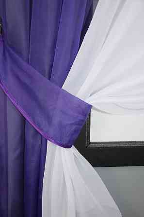 Кухонные шторы VR-Textil № 017к комбинированные с подвязками фиолетовый с белым 265х170 см (50-012) Киев