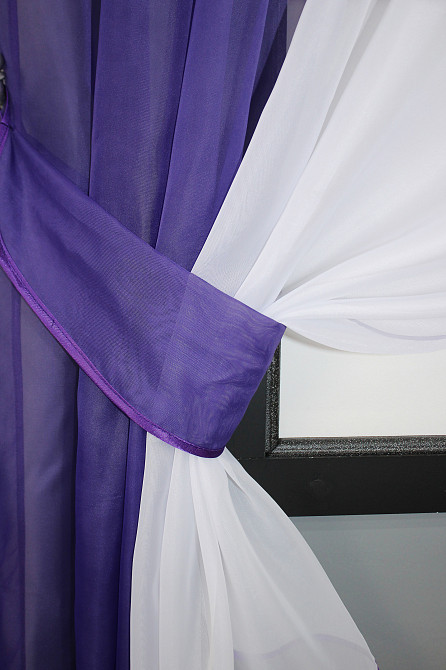 Кухонные шторы VR-Textil № 017к комбинированные с подвязками фиолетовый с белым 265х170 см (50-012) Киев - изображение 3