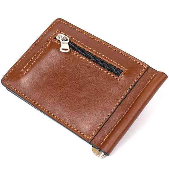 Мужской кожаный зажим для денег GRANDE PELLE 11474 Коричневый Киев