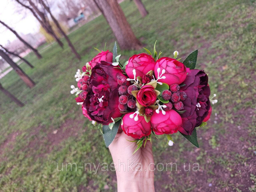 Ободок обруч з квітами "Піони великий бордовий" Кривий Ріг - фото 4