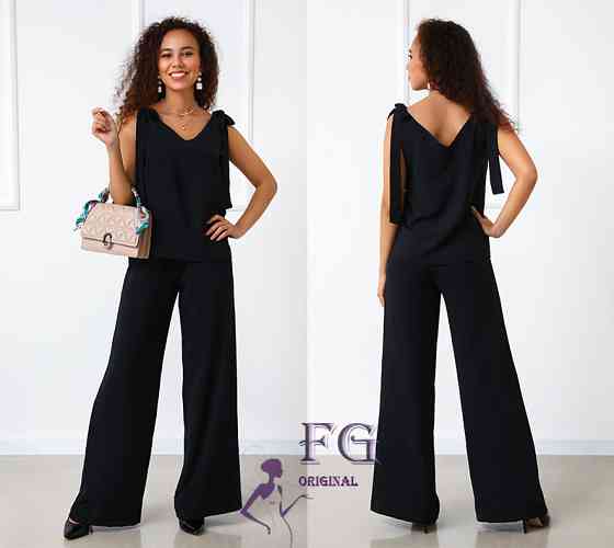 Літній жіночий костюм із широкими штанами "Ясмин" оптом | Норма та батал | Розпродаж моделі Чорний, 46 Київ