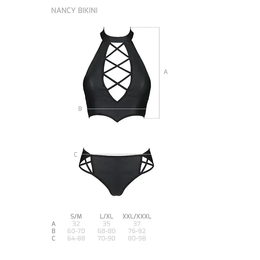 Комплект з еко-шкіри Passion NANACY BIKINI S/M, black, бра та трусики з імітацією шнурівки Львів - фото 7
