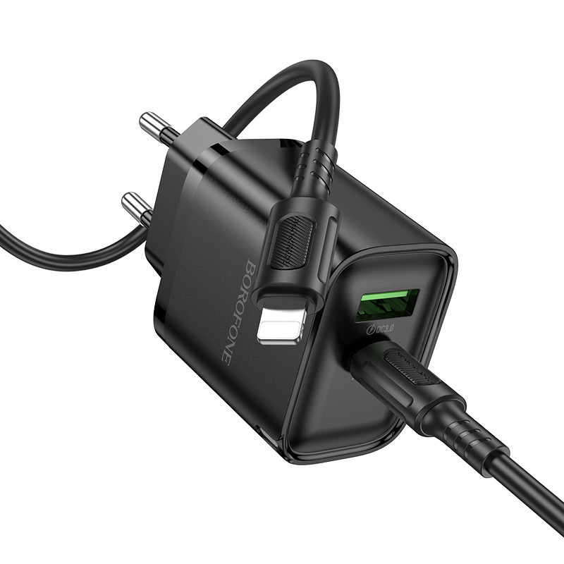 Мережевий зарядний пристрій з кабелем BOROFONE BA83A Flare star PD20W+QC3.0 charger set(C to iP) Black Одеса - фото 1