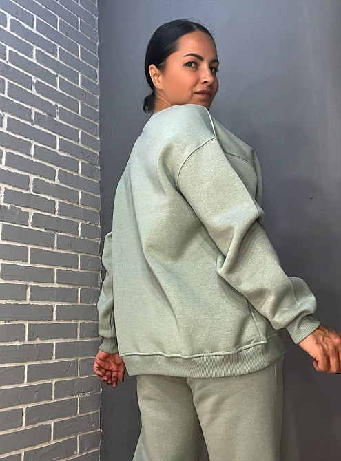 Костюм жіночий Pepper mint 24-13-14 простий брюки джоггери на резинці та світшот оверсайз утеплений фліс оливковий, оливковий, M Київ - фото 16