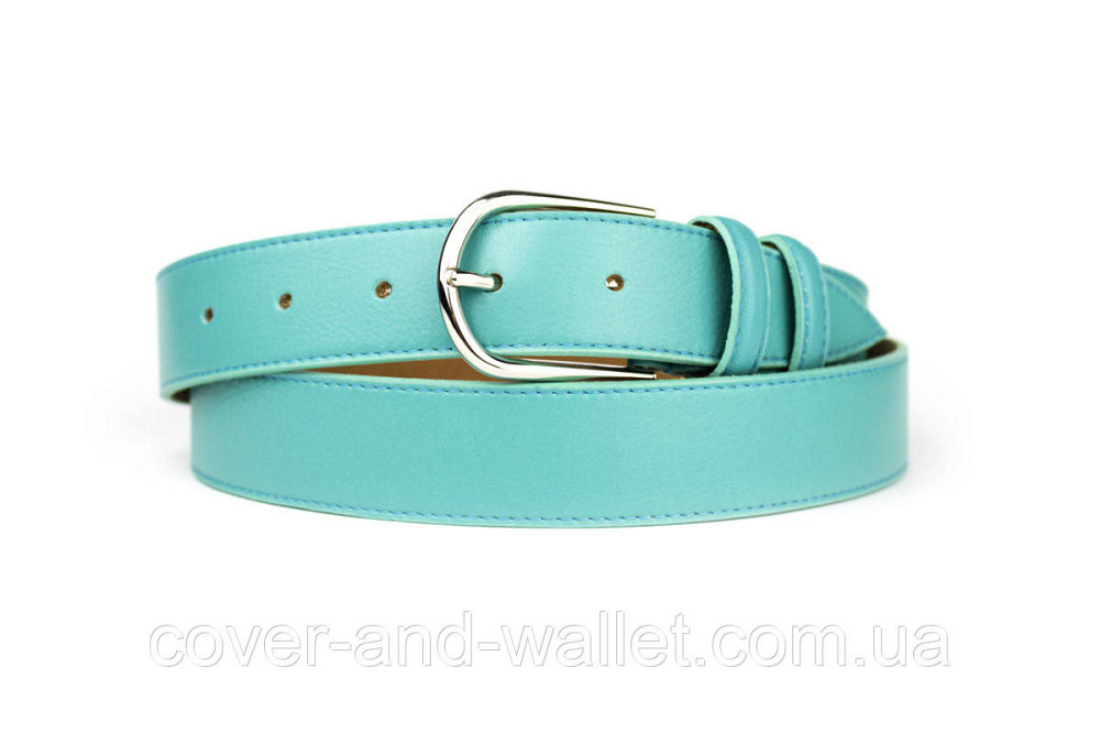 Модний жіночий ремінь із натуральної шкіри бірюзового кольору 35мм PS Leather Київ - фото 1