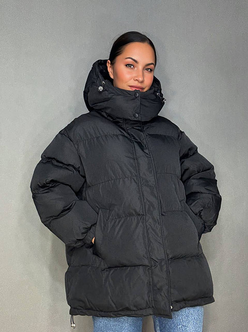Куртка жіноча Lady Yep 10008 довга оверсайз пуффер з капюшоном чорна, чорний, 44 Київ - фото 8