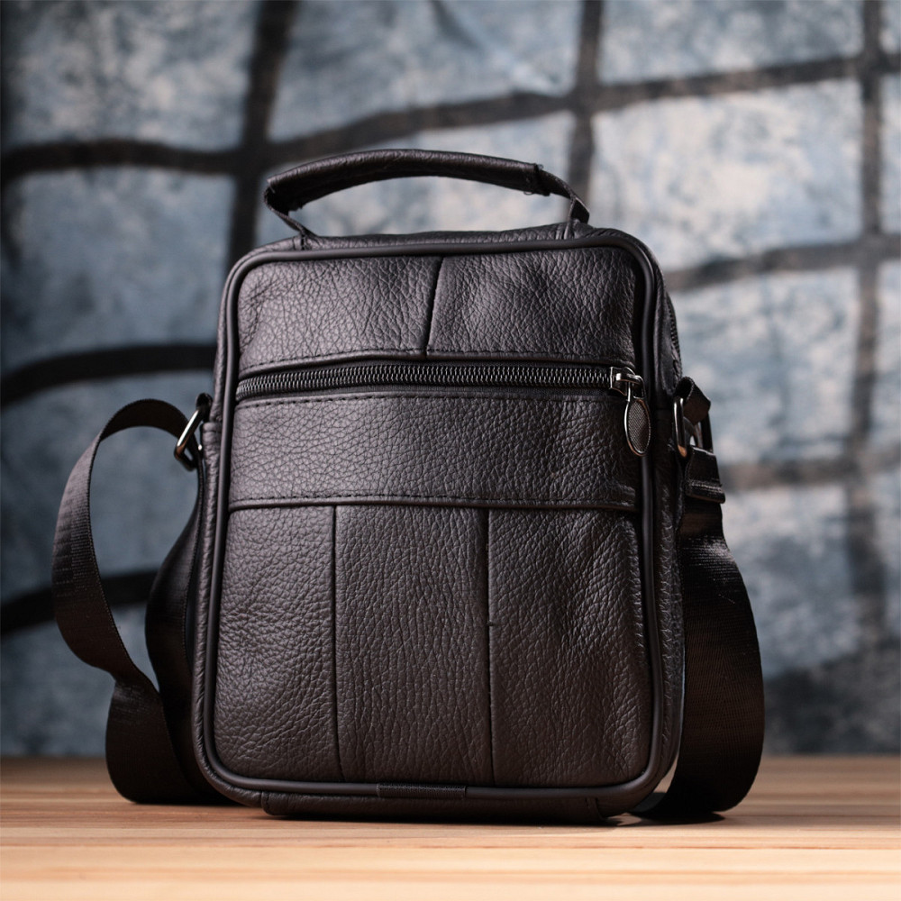 Небольшая вертикальная сумка для мужчин из натуральной кожи Vintage sale_15099 Черный Киев - изображение 10