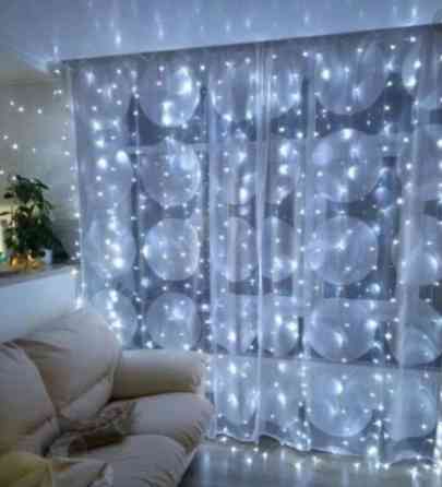 Гірлянда штора Водоспад 3х2 м 280 LED (прозорий шнур з перехідником) Біле світло Вінниця