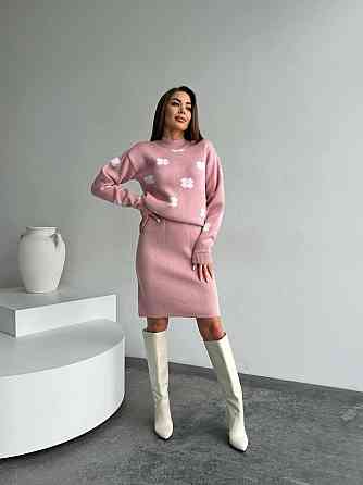 Жіночий базовий в'язаний костюм-двійка машина в'язка пудра Одеса