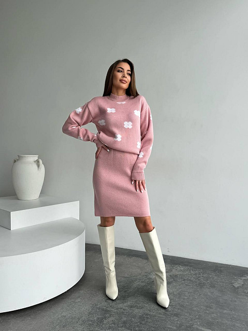 Жіночий базовий в'язаний костюм-двійка машина в'язка пудра Одеса - фото 2