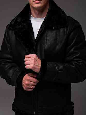 Дублянка чоловіча чорна шкіряна з хутром зимова Одеса