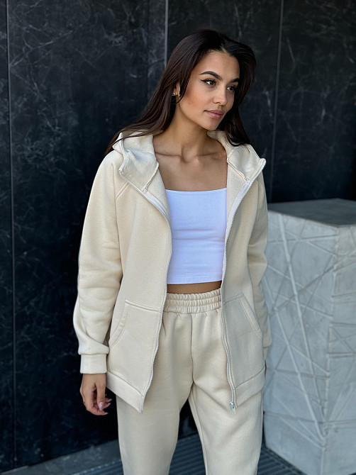 Теплый спортивный костюм женский на змейке Молочный 50/52 Харьков - изображение 4