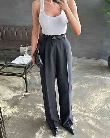 Женские классические брюки на высокой посадке костюмка 42/44, Графит Одесса