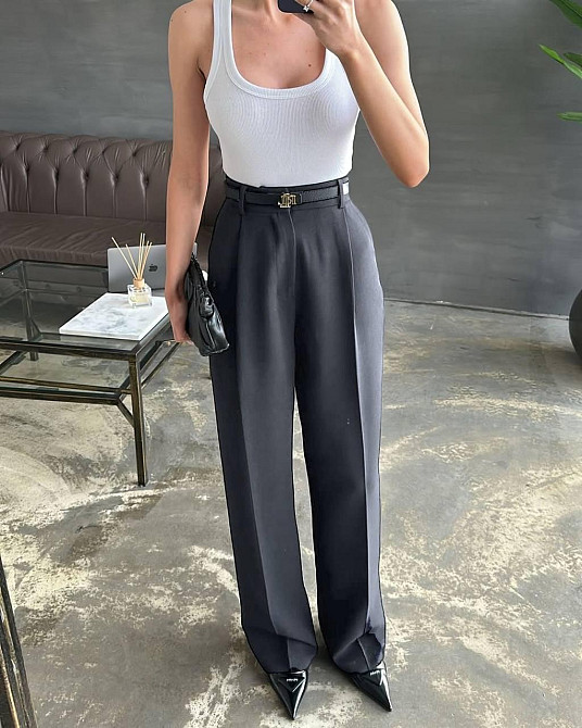 Женские классические брюки на высокой посадке костюмка 42/44, Графит Одесса - изображение 1