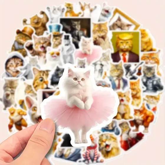 Веселые кошачьи виниловые стикеры 50 шт — разноцветные наклейки для ноутбуков и ежедневного декора Киев