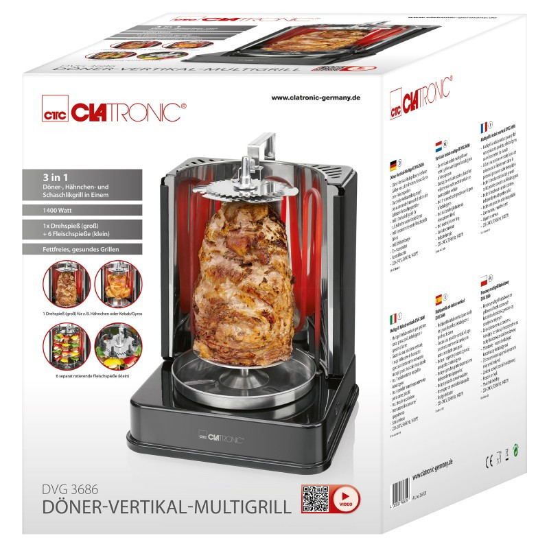 Вертикальный электрический донер - мультигриль 3в1 Clatronic DVG (3686) Мощность 1400 Вт Нововолынск - изображение 8