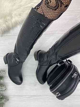 Чоботи жіночі Eireen чорні натуральна шкіра зима висота 41см каблук 4см (V-3004) Коломия