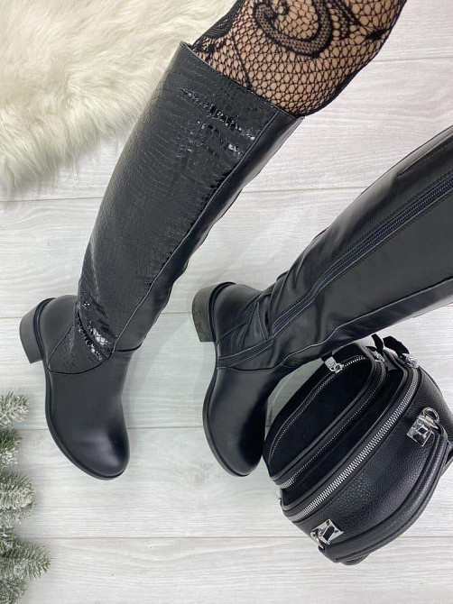 Чоботи жіночі Eireen чорні натуральна шкіра зима висота 41см каблук 4см (V-3004) Коломия - фото 2