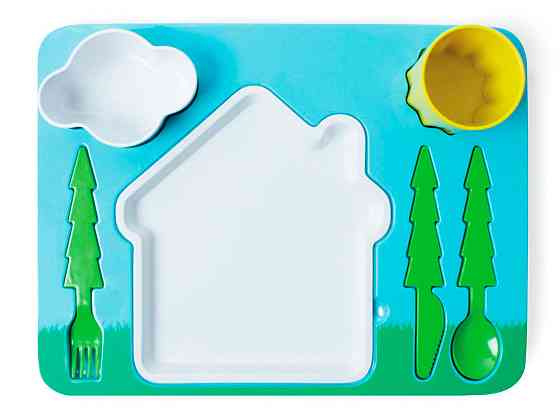 Набір дитячого посуду для обіду, зелений. Рівне