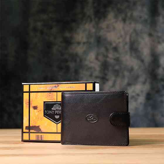 Бумажник мужской из гладкой натуральной кожи Черный (Tony Perotti) Киев