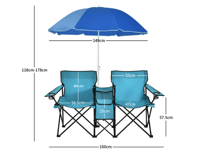 Комплект розкладних стільців Costway Parma з парасолькою бірюзовий Киев - изображение 3