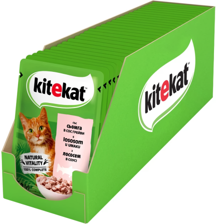 Kitekat Natural Vitality (Пауч) Консервы для кошек с лососем в соусе, 85 г (блок 28 шт) Винница