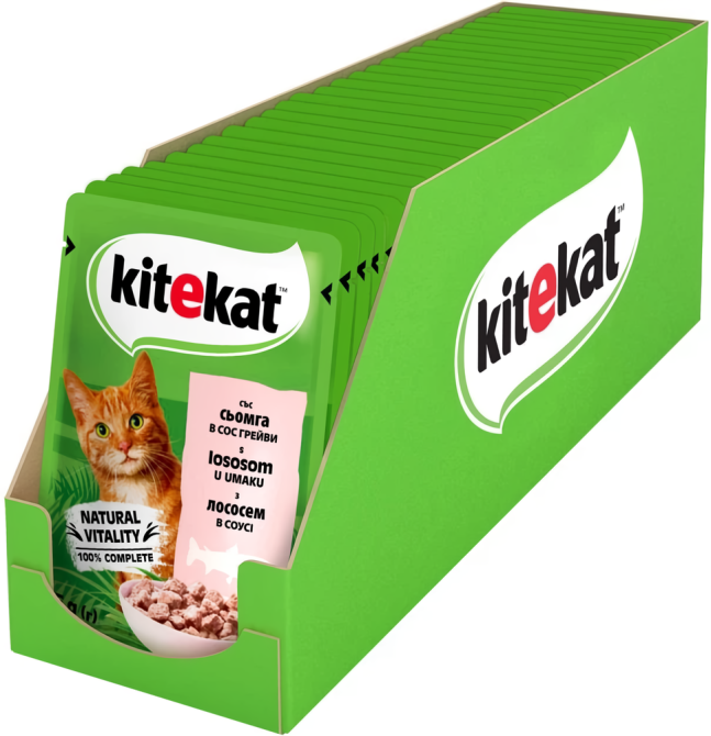 Kitekat Natural Vitality (Пауч) Консервы для кошек с лососем в соусе, 85 г (блок 28 шт) Винница - изображение 1
