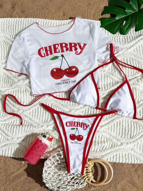 Купальник жіночий роздільний трійка з топом сіткой Білий S Харків - фото 11