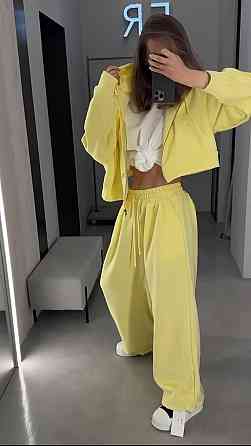 Женский прогулочный костюм двойка: кофта и брюки двухнитка Желтый, 42/44 Одесса
