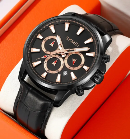 Чоловічий наручний годинник Skmei 2071 з ремінцем з еко-шкіри (Чорний) Київ