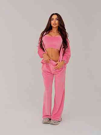 Жіночий стильний повсякденний велюровий костюм-трійка Рожевий, 46/48 Одеса