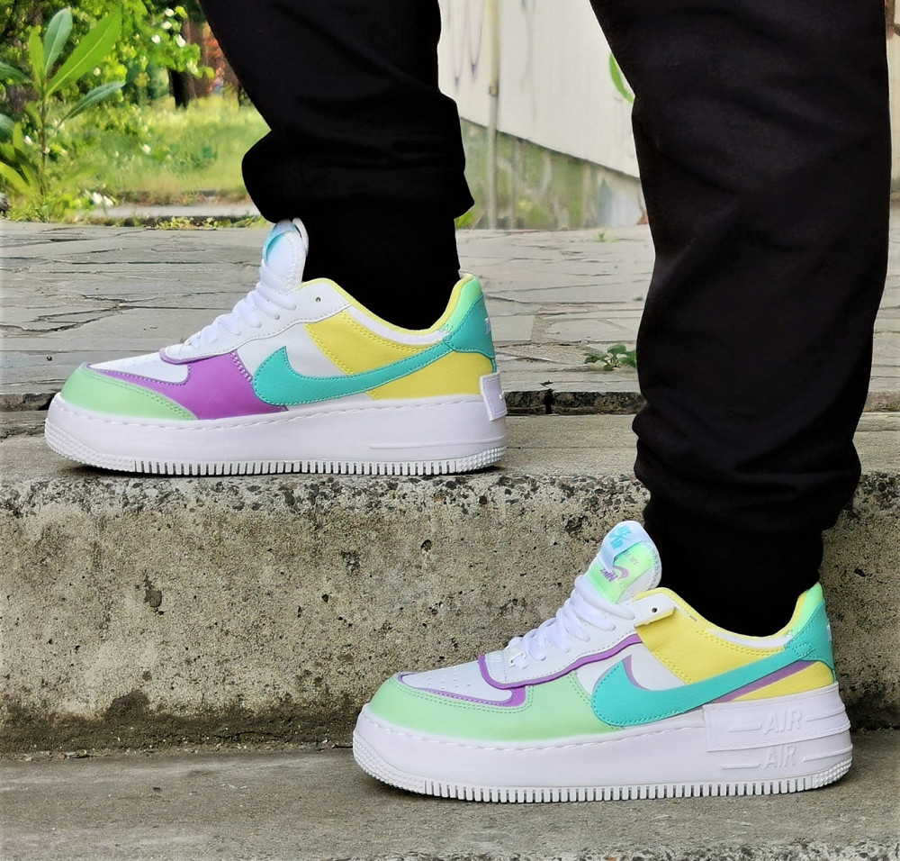 Кросівки Nike Force Білі Жіночі Квітн Шкіряні Найк Форси Shadow Різнобарвні (розміри: 36,37,38,39,40) Відео Огляд — 2 Дніпро - фото 9