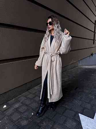 Женский теплый длинный кардиган на запах плотная альпака Беж Одесса