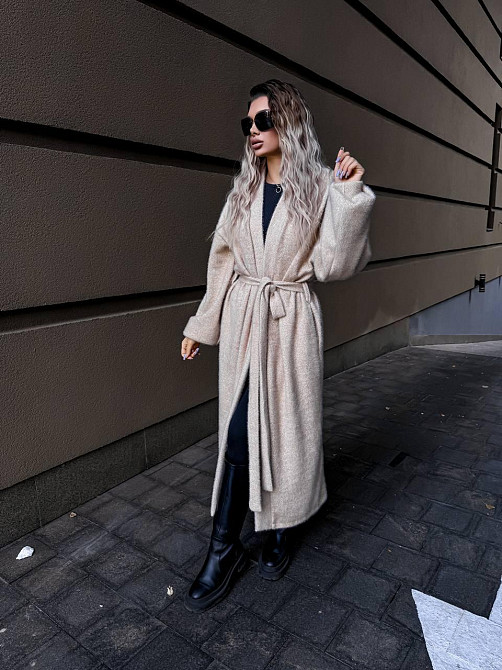 Жіночий теплий довгий кардиган на запах щільна альпака Беж Одеса - фото 3