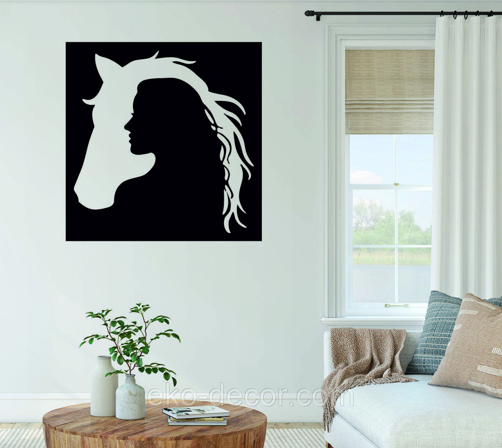 Декоративне настінне Панно «Сілует жінки та коні», Декор на стіну 70*70 см, Чорний Київ - фото 1