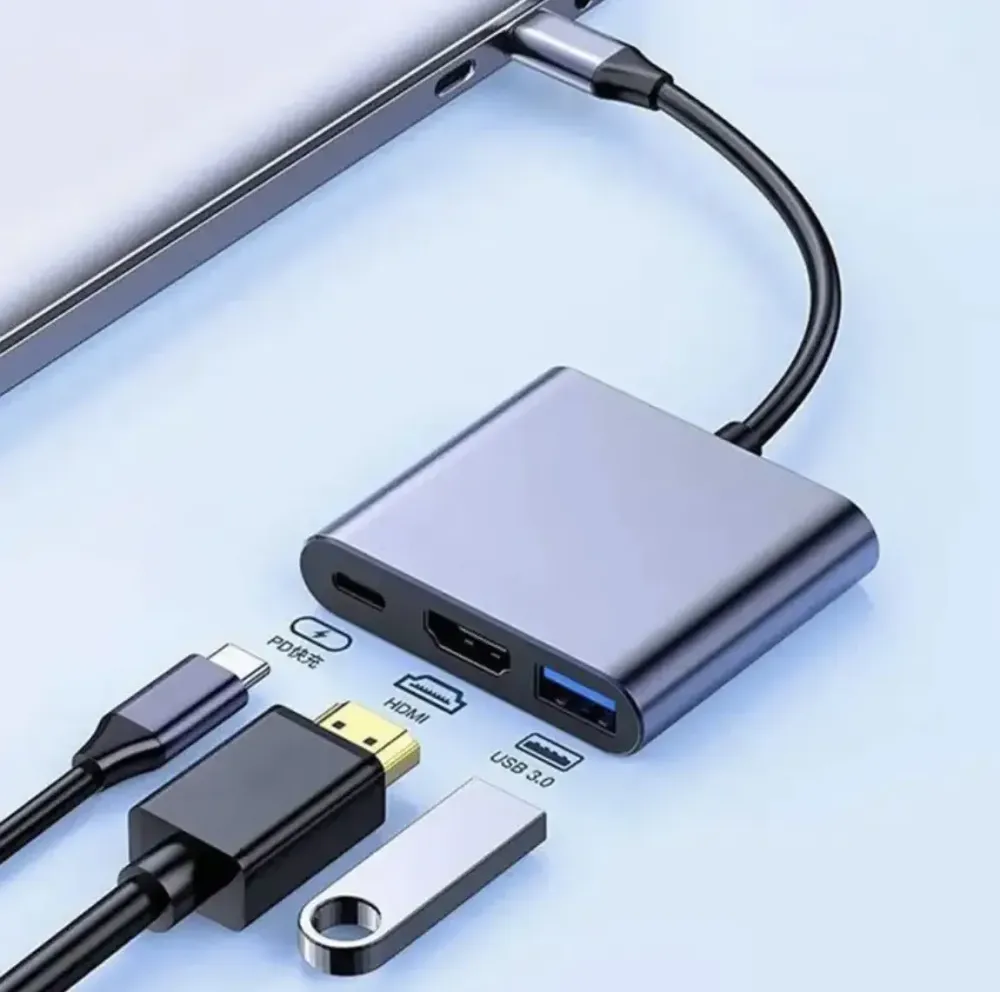 Перехідник адаптер 3в1 із Type-C на HDMI, USB, USB-C / Конвертер Full HD, 1080p, 4K, 2K, UHD Коломия - фото 1