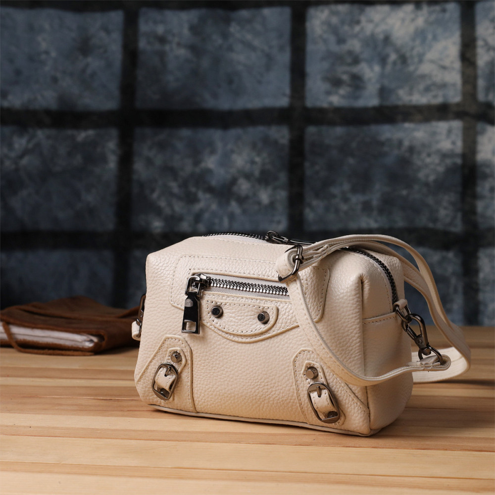 Компактна сумка жіноча з трендовим декором з натуральної шкіри Vintage 22923 Білий Київ - фото 9