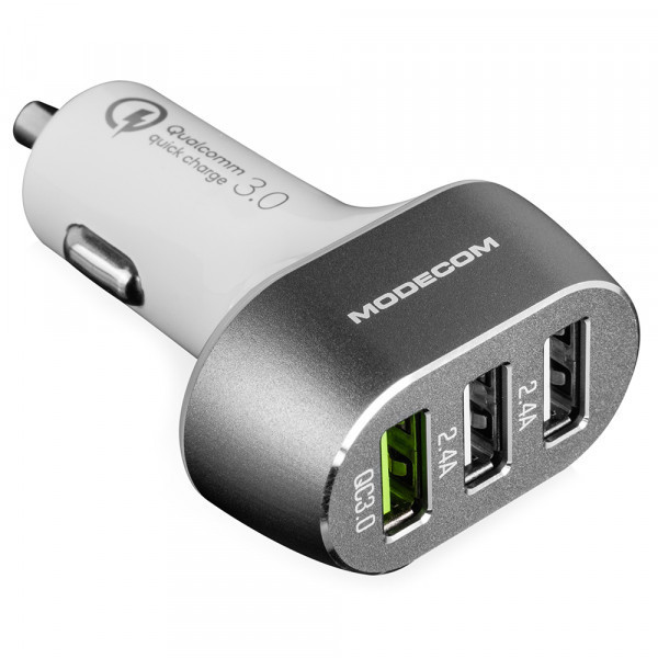 Автозарядка 3xUSB (3xUSB-A) QC3.0 2.4A біла Modecom (ZT-MC-CU3-05) Киев - изображение 1