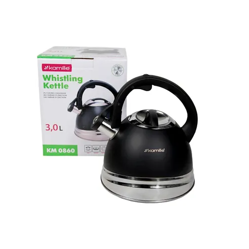 Чайник 3л нержавіюча сталь зі свистком з ручкою "soft-touch" чорний 860 KAMILLE Житомир
