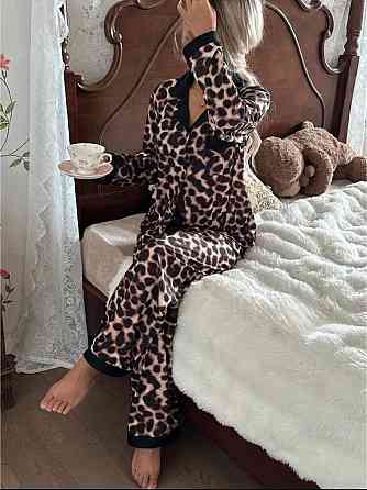 Женская леопардовая пижама двойка: рубашка и штаны софт шелк Одесса
