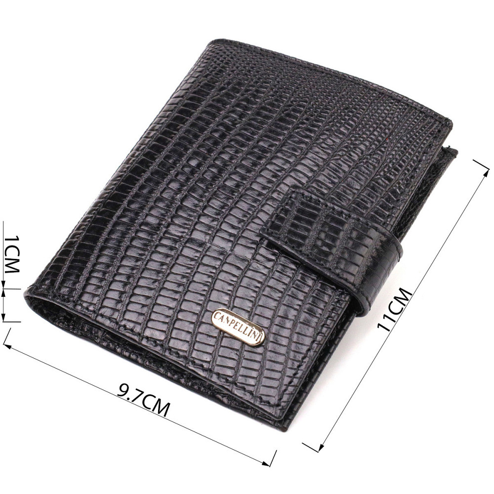 Фактурный мужской бумажник из натуральной кожи с тиснением под крокодила Черный (CANPELLINI) Киев - изображение 7