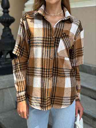 Женская трендовая рубашка с разрезом на рукавах турецкая фланель-байка. Бежевый, 46/48 Одесса